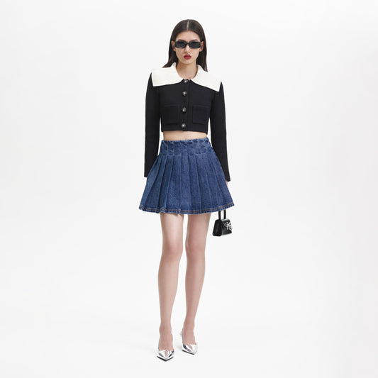 Kontrast Yaka Siyah Örgü Hırka