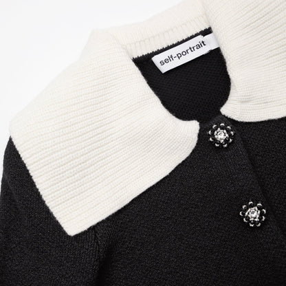 Kontrast Yaka Siyah Örgü Hırka