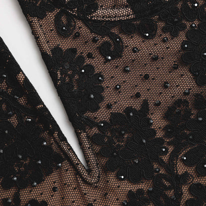 Siyah Taşlı Dantel Bandeau Mini Elbise