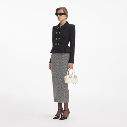 Siyah Dokulu Örme Peplum Ceket