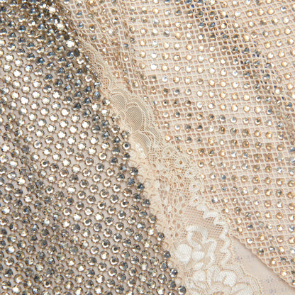 Şampanya Taşlı Dantel Süslemeli Mini Elbise