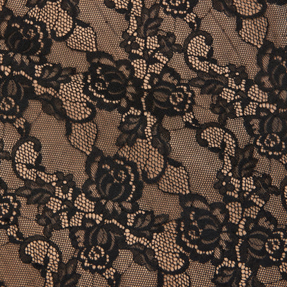 Siyah Çiçekli Dantel Midi Etek