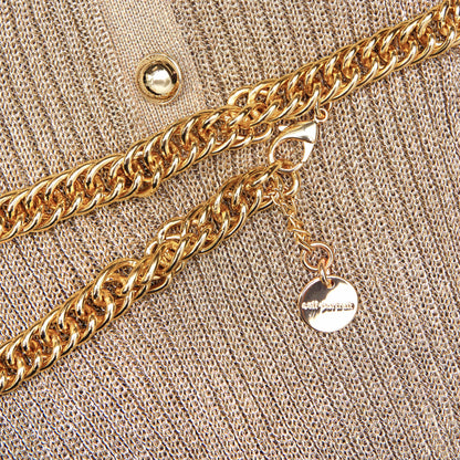 Altın Simli Kaburga Örgü Midi Elbise