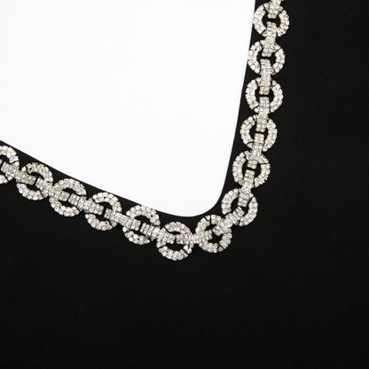 Siyah Krep Kristal Süslemeli Mini Elbise