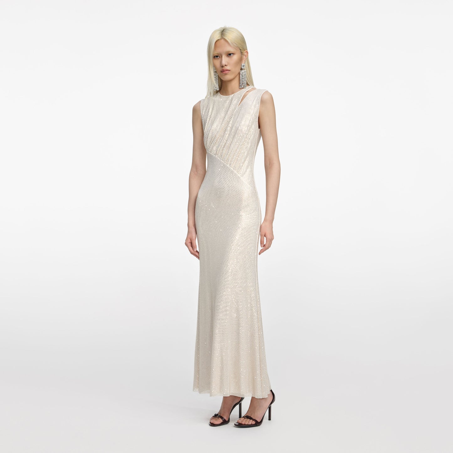 Şampanya Taşlı Kesim Midi Elbise