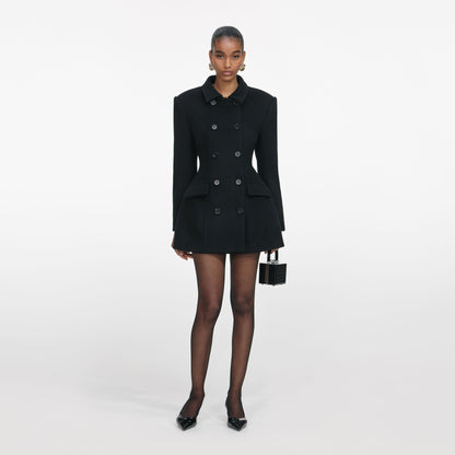 Siyah Yün Kruvaze Ceket