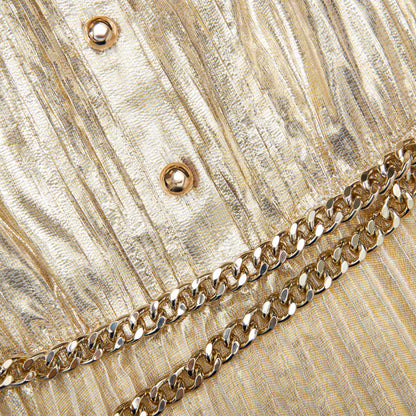 Altın Metalik Kolsuz Midi Elbise