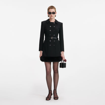 Siyah Yün Kruvaze Mini Elbise