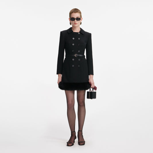 Siyah Yün Kruvaze Mini Elbise