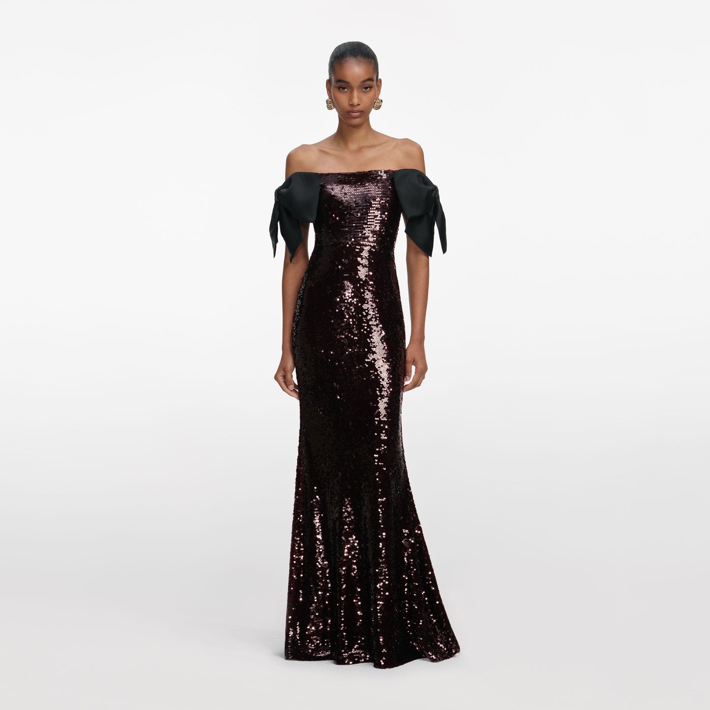 Kahverengi Payetli Fiyonklu Uzun Elbise