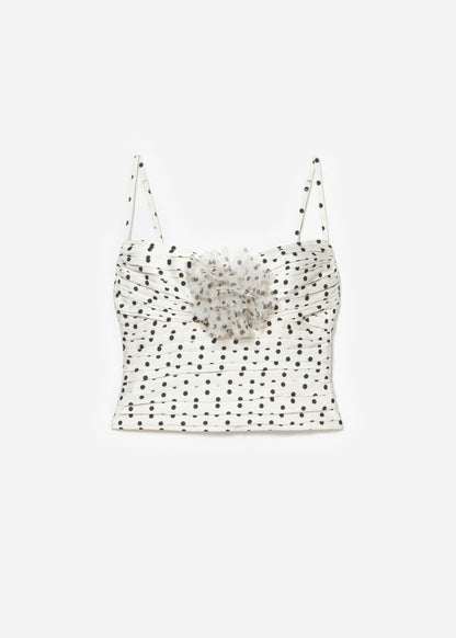 Krem Puantiyeli Saten Üst