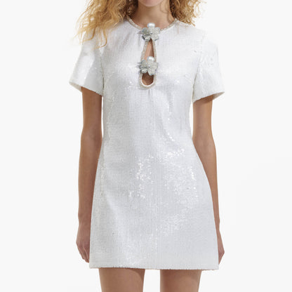 Beyaz Pullu Mini Elbise