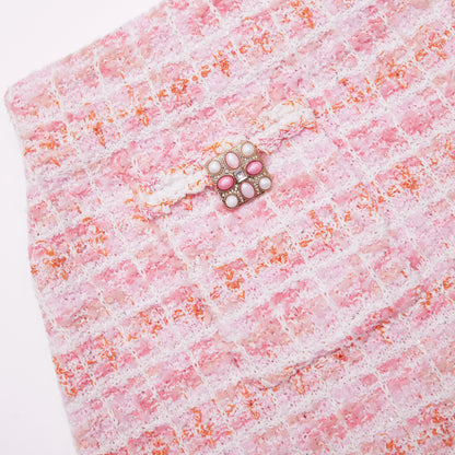 Pembe Kareli Örgü Etek