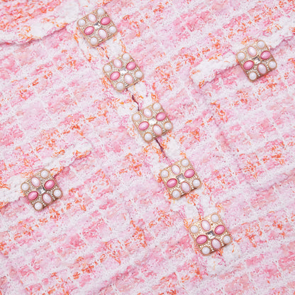 Pembe Kareli Örme Mini Elbise