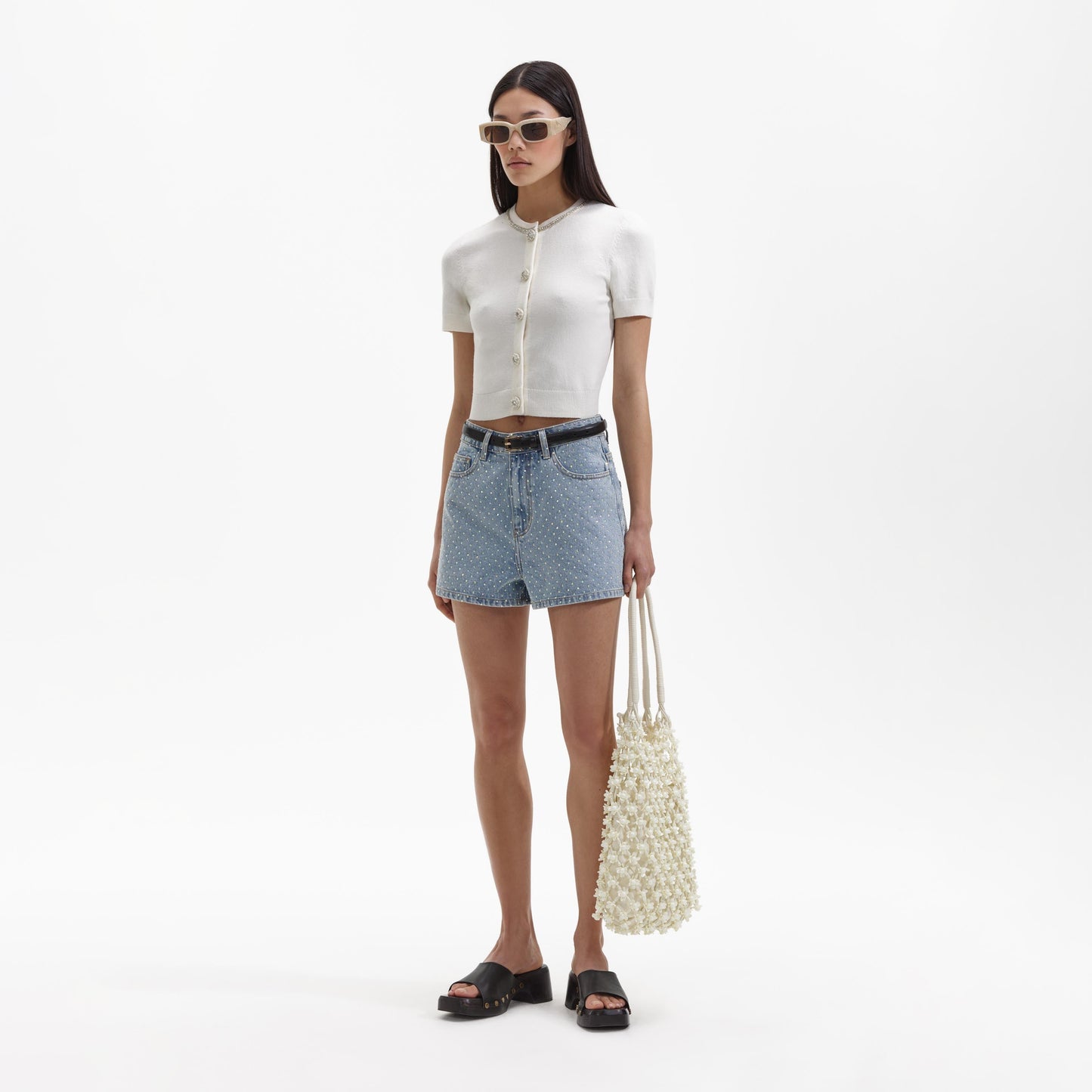 Taşlı Kot Normal Şort