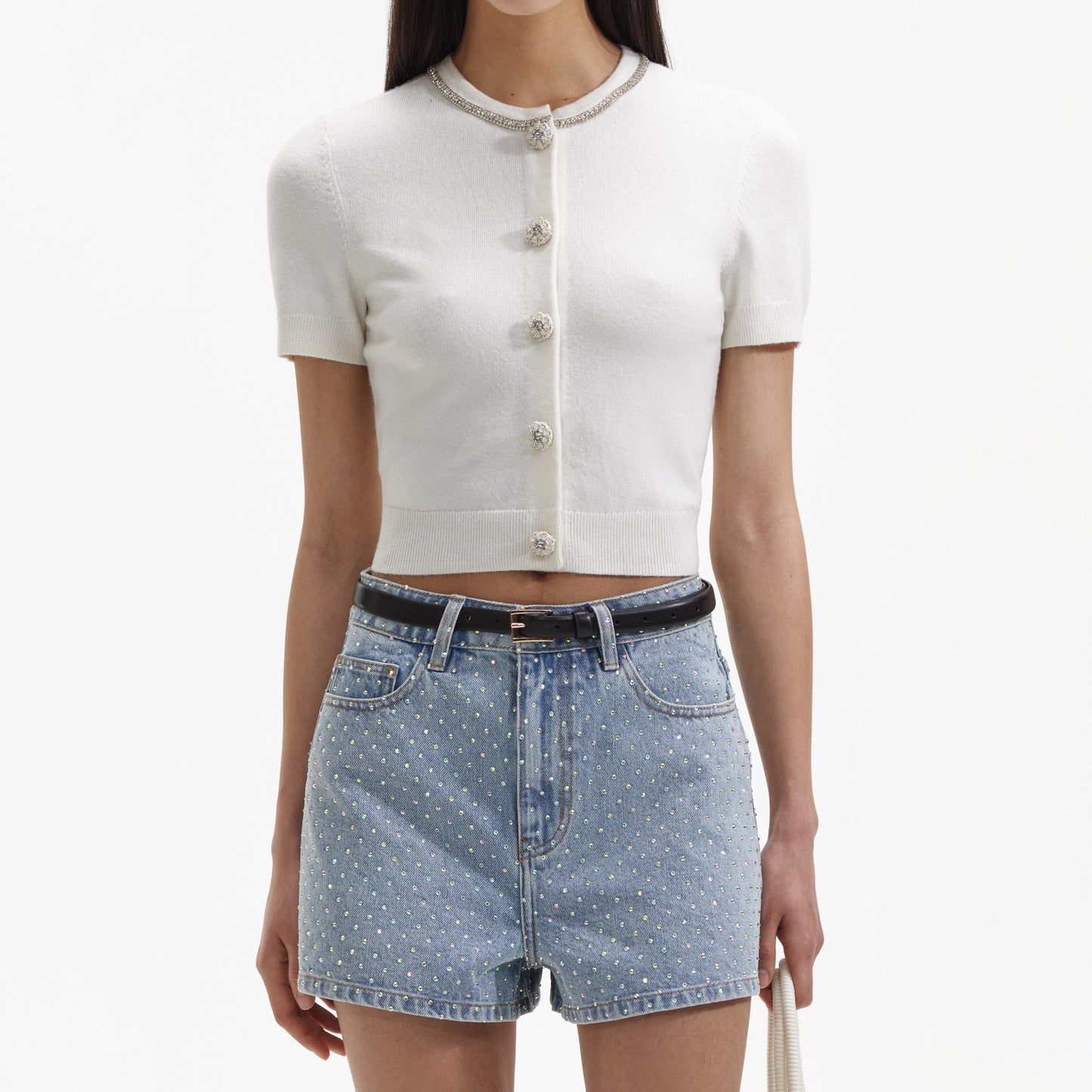 Taşlı Kot Normal Şort