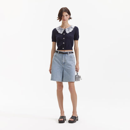 Lacivert Kaşmir Karışımlı Yaka Hırka