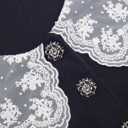 Lacivert Kaşmir Karışımlı Yaka Hırka