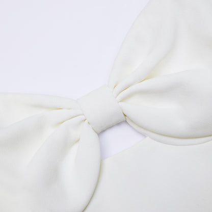 Beyaz Krep Fiyonklu Midi Elbise