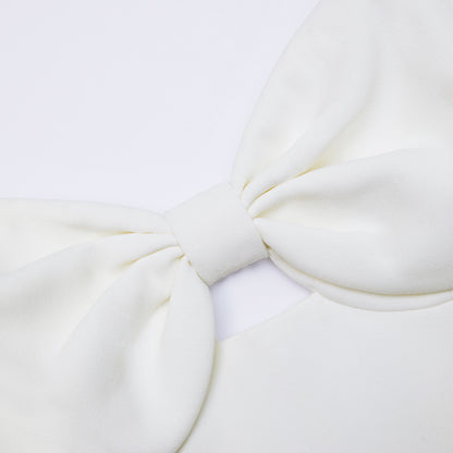 Beyaz Fiyonklu Krep Mini Elbise