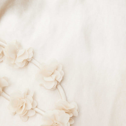 Şampanya Saten Çiçekli Uzun Elbise