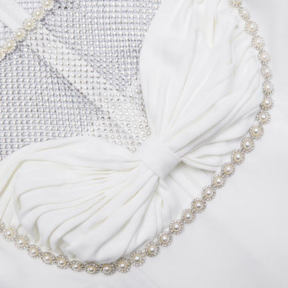 Beyaz Pırlanta Krep Midi Elbise