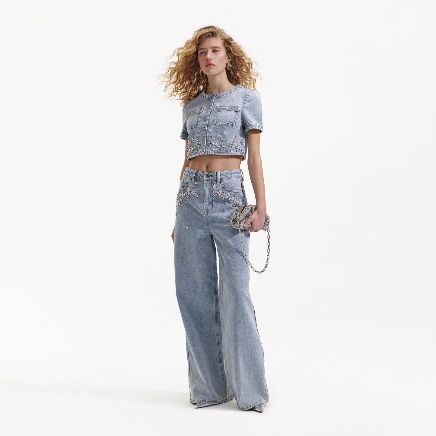 Mavi Süslemeli Kot Üst