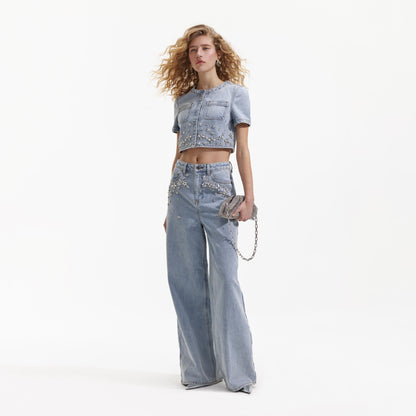 Mavi Süslemeli Kot Üst