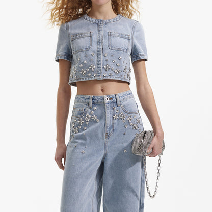 Mavi Süslemeli Kot Üst