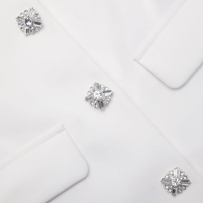 Beyaz Krep Pırlantalı Mini Elbise