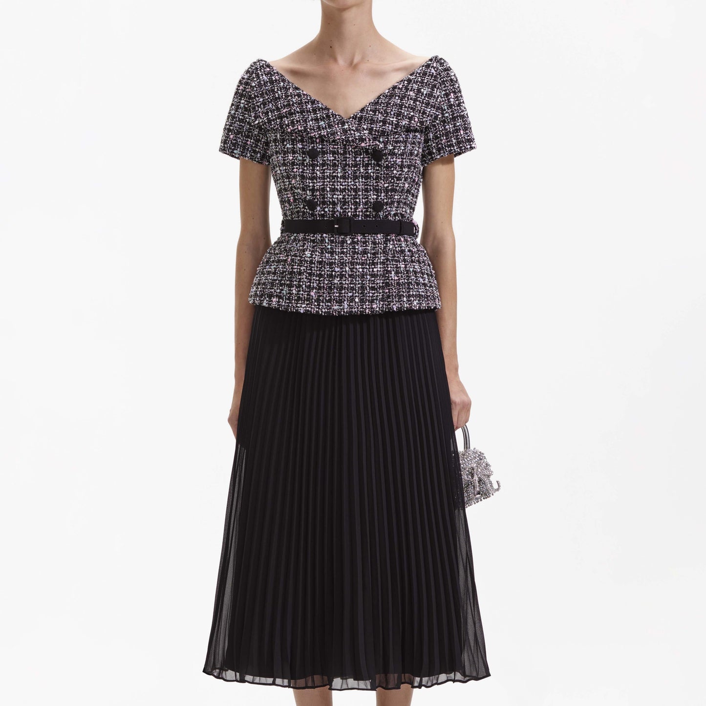 Siyah Bukle Omuz Açık Midi Elbise