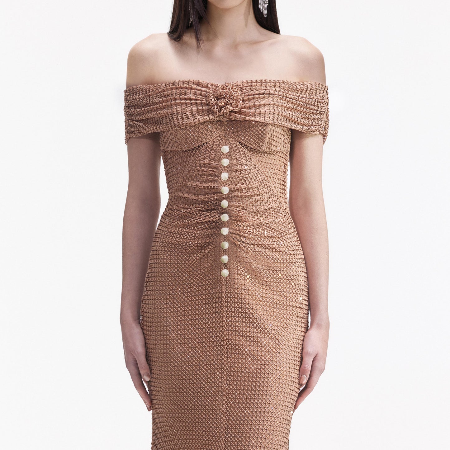 Tan Taşlı Midi Elbise