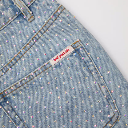 Taşlı Kot Normal Şort