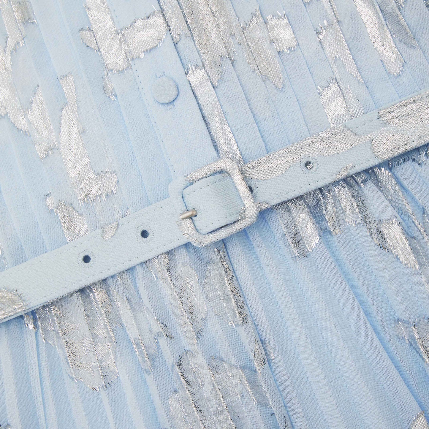 Mavi Metalik Şifon Uzun Elbise