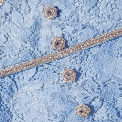 Mavi Kordon Dantel Fiyonklu Midi Elbise