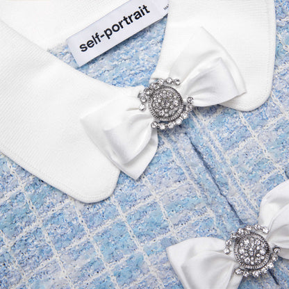 Mavi Kareli Yaka Örgü Mini Elbise