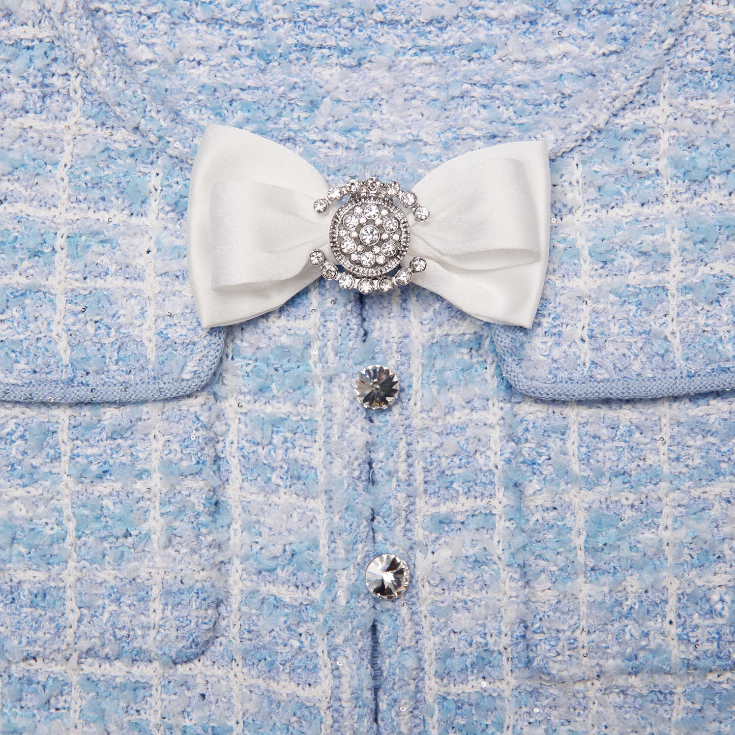 Mavi Kareli Örme Mini Elbise