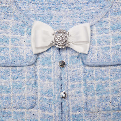 Mavi Kareli Örme Mini Elbise