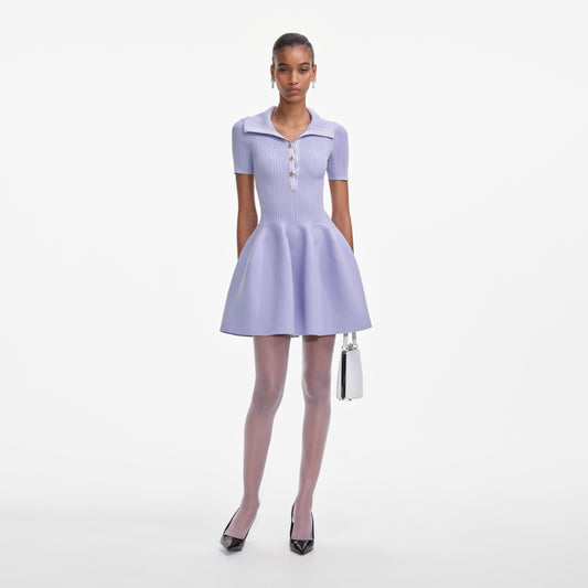 Leylak Kabartmalı Örgü Mini Elbise