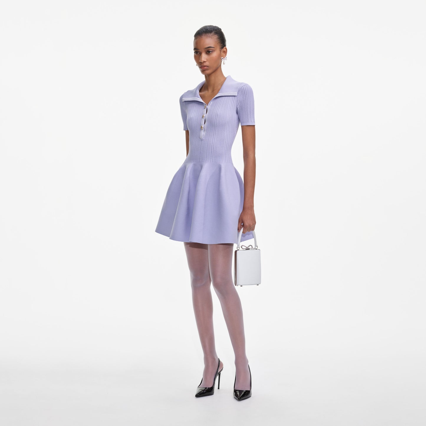 Leylak Kabartmalı Örgü Mini Elbise