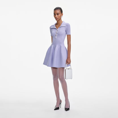 Leylak Kabartmalı Örgü Mini Elbise