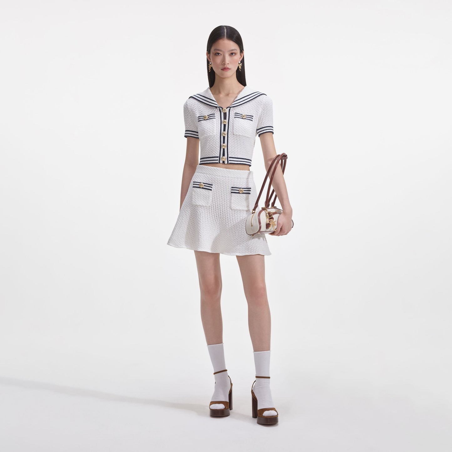 Beyaz Dokulu Örgü Üst