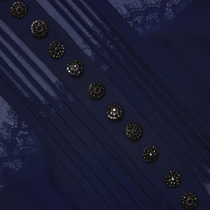 Lacivert Şifon Volanlı Mini Elbise