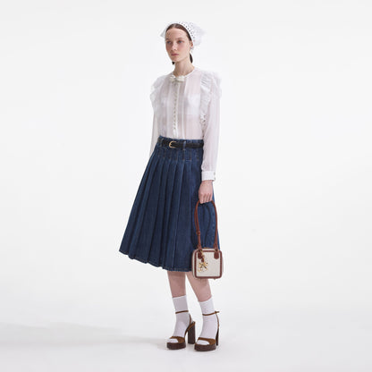 Beyaz Şifon Volanlı Üst