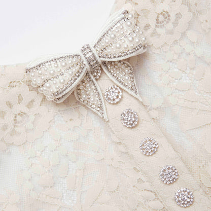 Beyaz Katmanlı Dantel Uzun Elbise