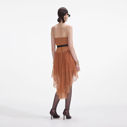 Tan Noktalı File Mini Elbise