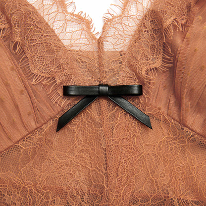 Tan Noktalı File Mini Elbise