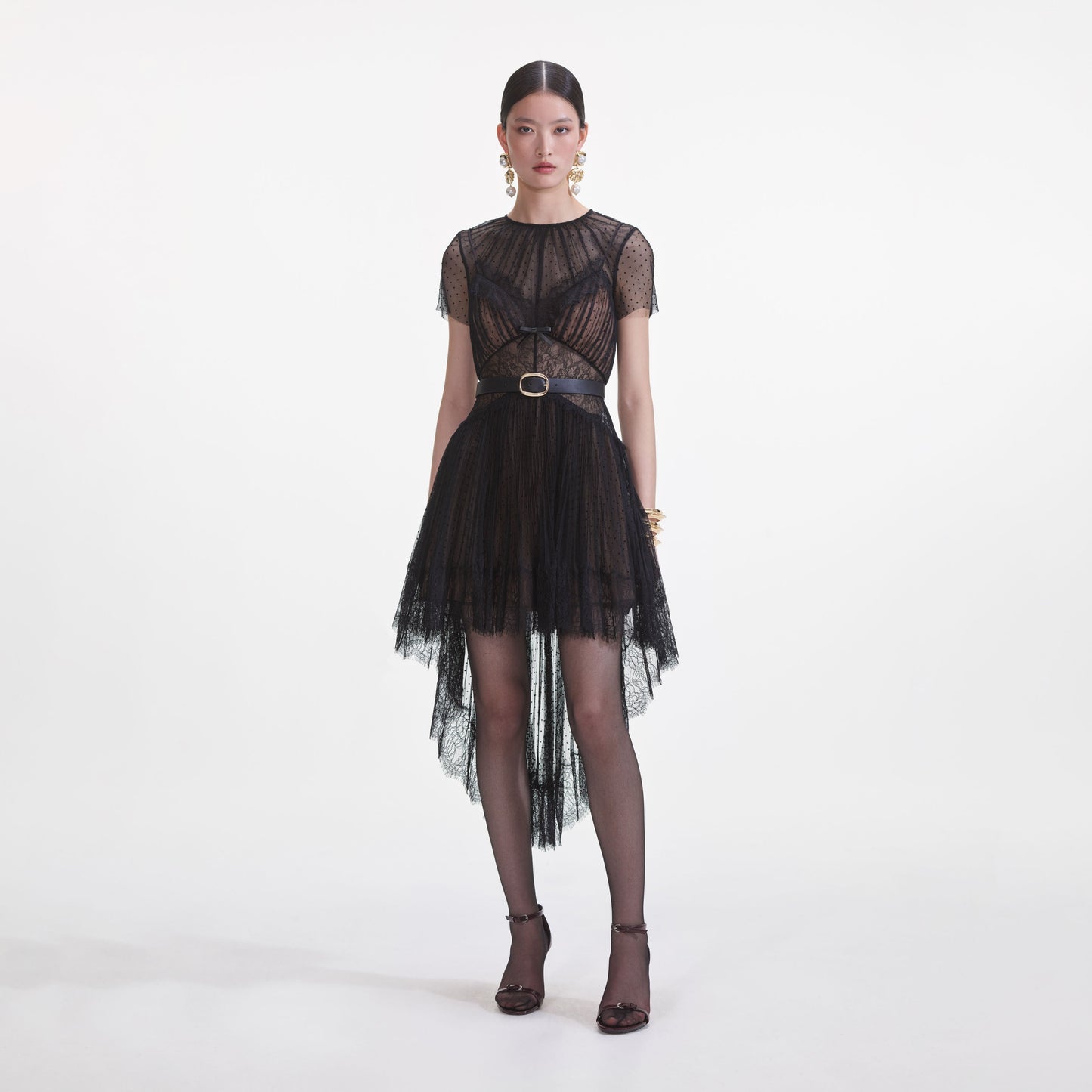 Siyah Noktalı File Mini Elbise