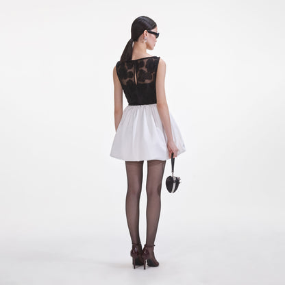 Siyah Beyaz Tül Mini Elbise