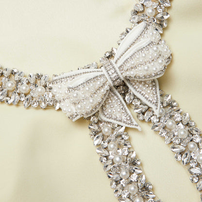 Sarı Krep Fiyonklu Mini Elbise